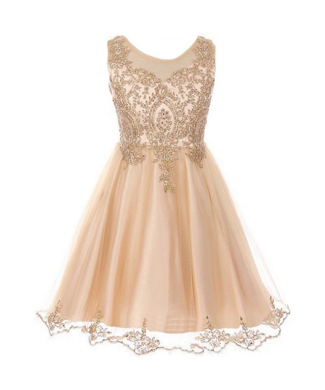 Sleeveless Satin Gold Coiled AB Rhinestones Lace Tulle Girls Dresses ...