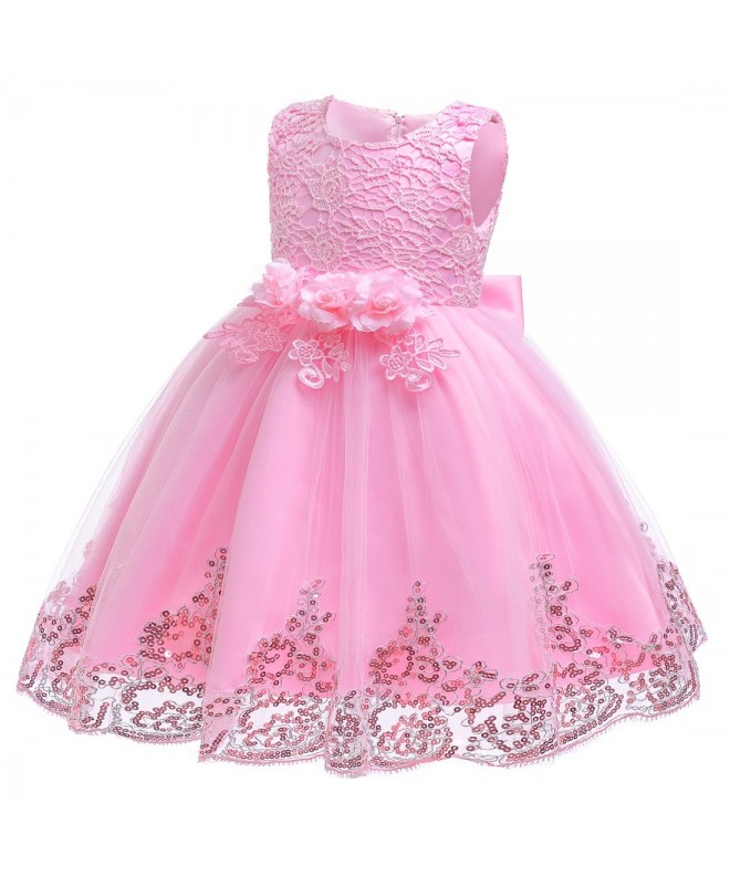 Kids Lace Sequins Formal Evening Wedding Gown Tutu Princess Dress ...
