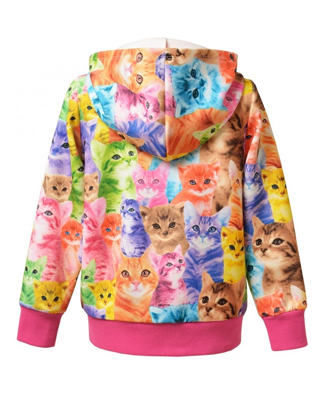 Girls Zip Up Hoodie Jacket Unicorn Cat Sweatshirt With Pockets - Cat 