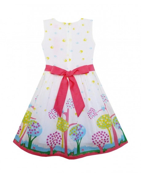 Girls Dress Sleeveless Tree Bird Flying Print Flower Red - Red ...