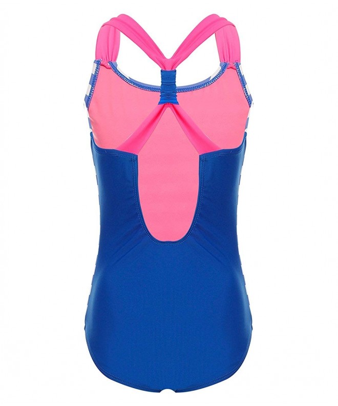 Girls Kids One Piece Swimsuit Criss Cross Back Swimwear - Blue Stripes ...