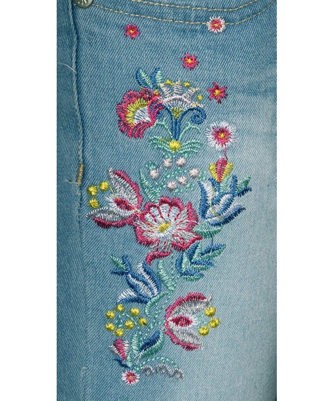 Girls' Denim Jeans with Embroidered Flowers Blue - Light Blue - CV18G33QUSH