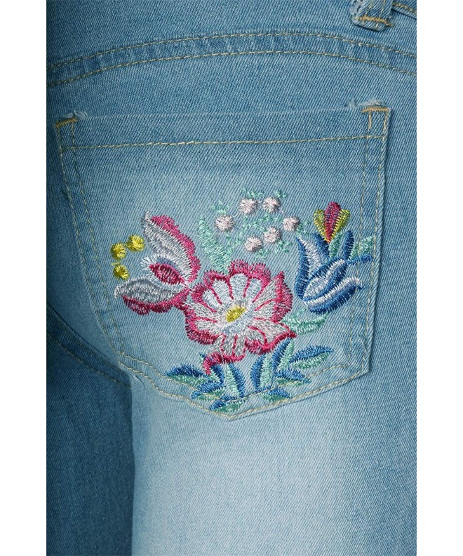 Girls' Denim Jeans with Embroidered Flowers Blue - Light Blue - CV18G33QUSH