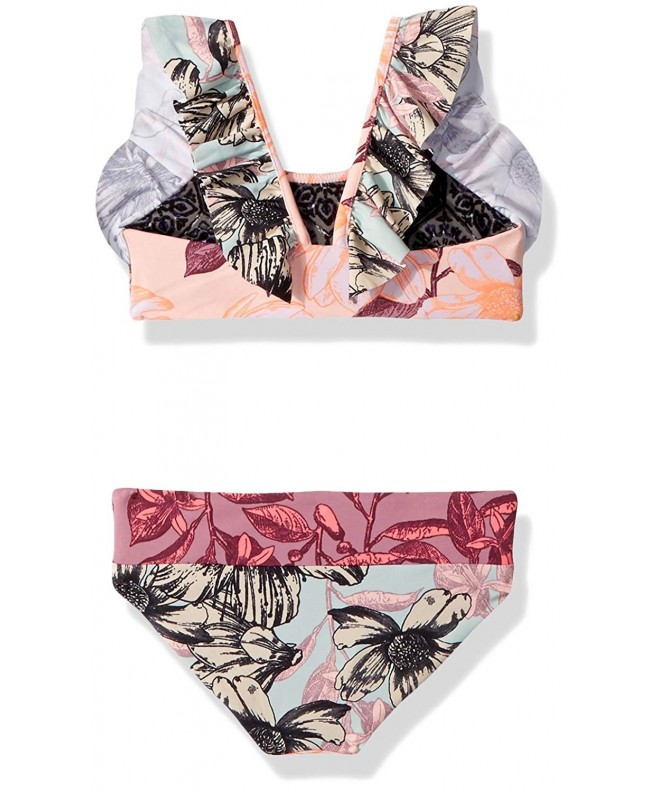 Girls' Mixed Print Bikini Swimsuit Set with Ruffle Detail - Stars Rain ...