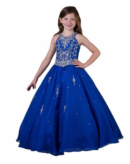 Little Girls' Floor Length Jewel Beaded Pageant Dresses - Royal Blue ...