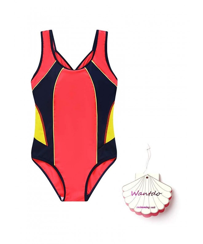 Girls Athletic Swimsuit One Piece Racerback Training Swimwear Red