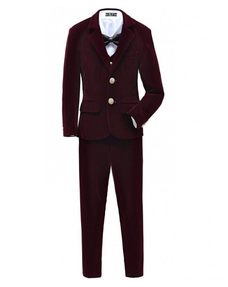 Boys Velvet Suits 5 Piece Slim Fit Burgundy Dress Suit Set For Wedding ...