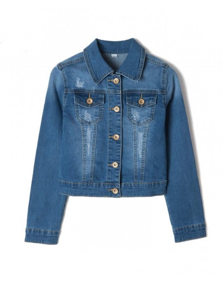 Girls' Ripped Denim Jacket Long Sleeve Stylish Fashion Trendy Jean ...