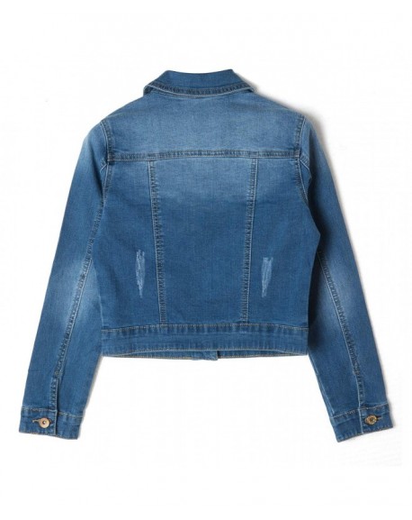 Girls' Ripped Denim Jacket Long Sleeve Stylish Fashion Trendy Jean ...