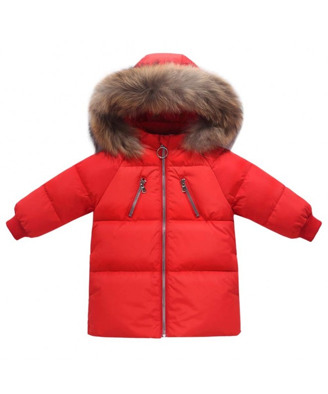 Baby Girls Down Jacket Removable Fur Hooded Zipper Long DownCoat - Red ...