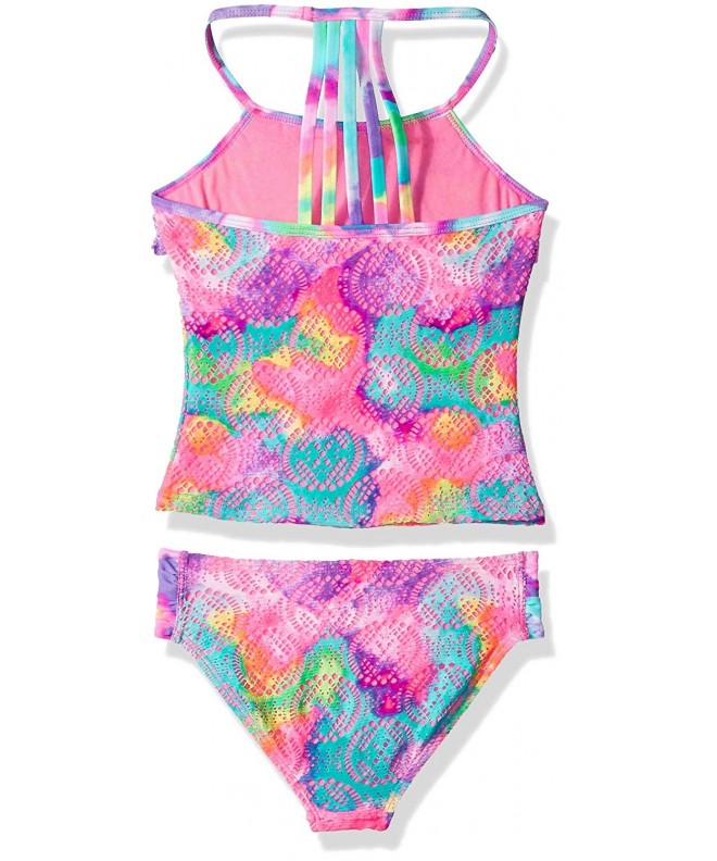 Big Girls' Flounce Strappy Tankini Swimsuit Set - Pink/Multi Color ...