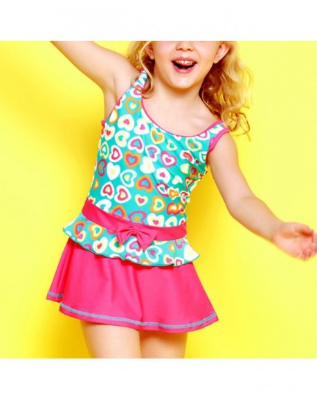 Girl's Kids Heart Pattern Pleated Dress One-Piece Swimsuit - Blue ...