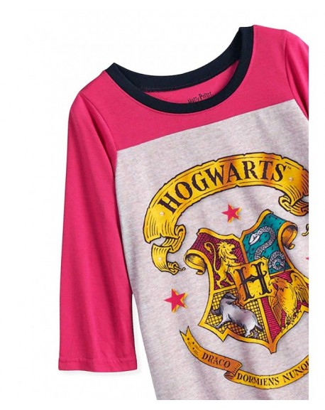 Hogwarts Girls Long Sleeve Nightgown Pajamas - Pink/Grey - C518GL5UUTL