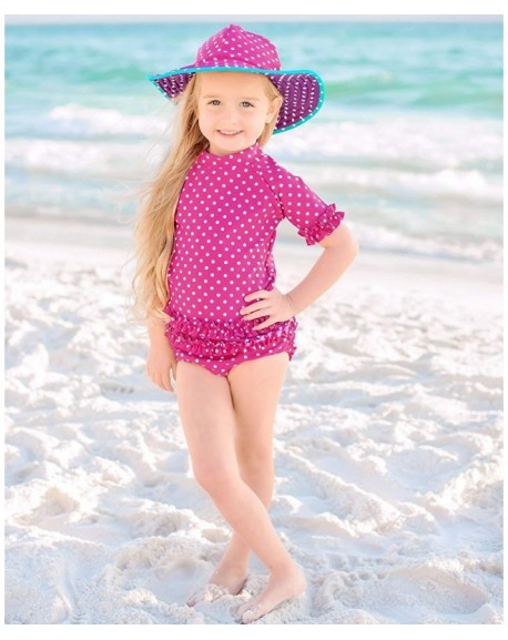 Little Girls Rash Guard Short Sleeve 2-piece Swimsuit Set - Polka Dot 