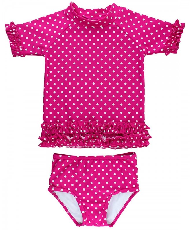 Little Girls Rash Guard Short Sleeve 2-Piece Swimsuit Set - Polka Dot ...