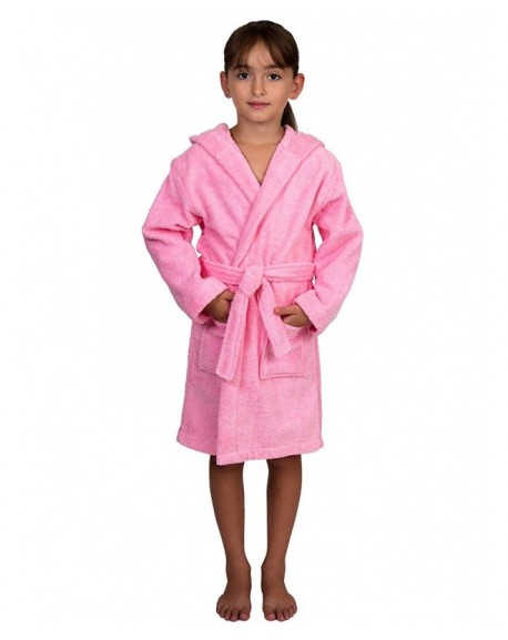 Girls Robe - Kids Hooded Cotton Terry Bathrobe - Made in Turkey - Light ...