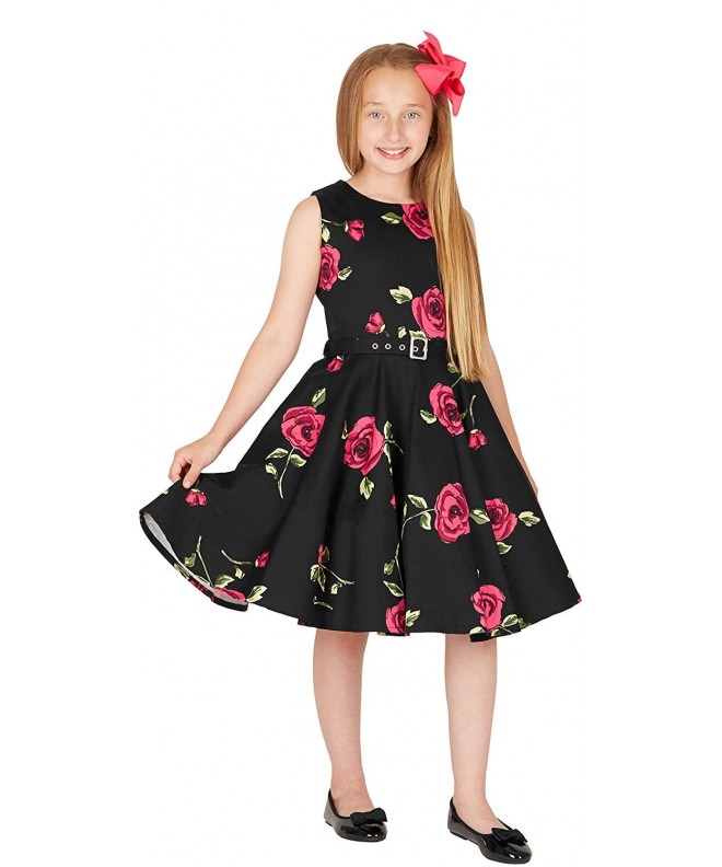 Kids 'Audrey' Vintage Infinity 50's Girls Dress - Red Roses (Large ...