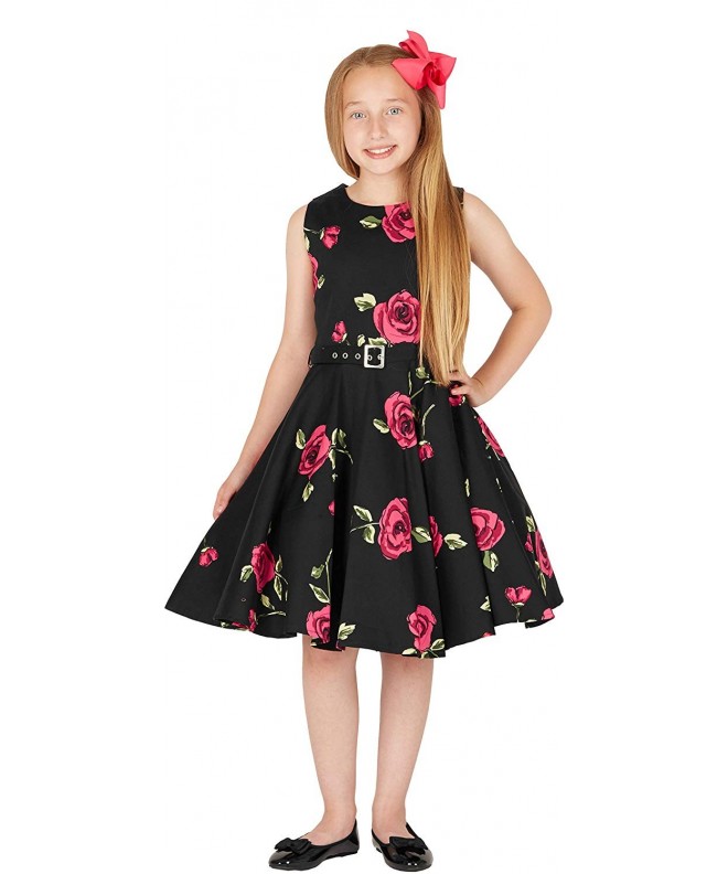 Kids 'Audrey' Vintage Infinity 50's Girls Dress - Red Roses (Large ...