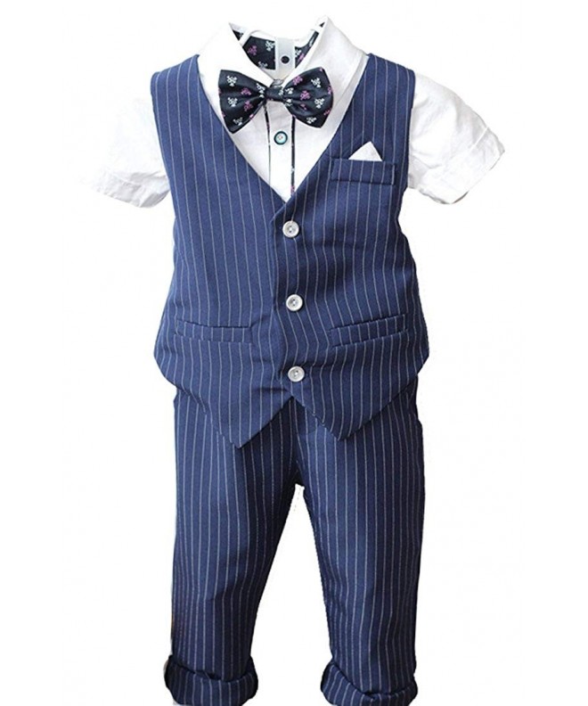 Boys Pinstripe Vest Set Vest + Pants + Shirt 3 Pieces Black & Blue 2 ...