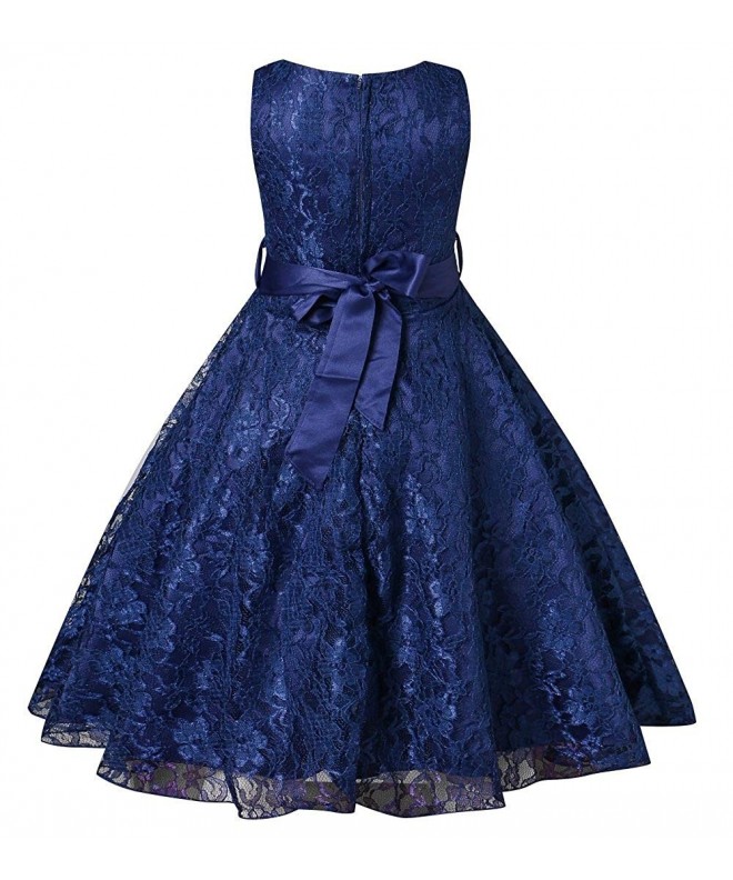Girls Tulle Lace Glitter Vintage Pageant Prom Dresses with Belt - Navy ...