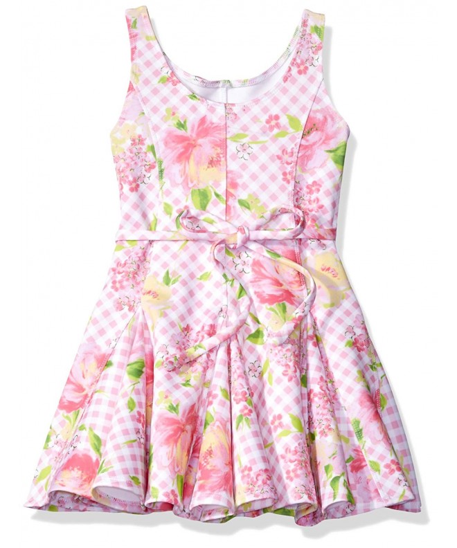 Girls' Gingham Garland Scuba Dress - Pink - C712N43C7F8