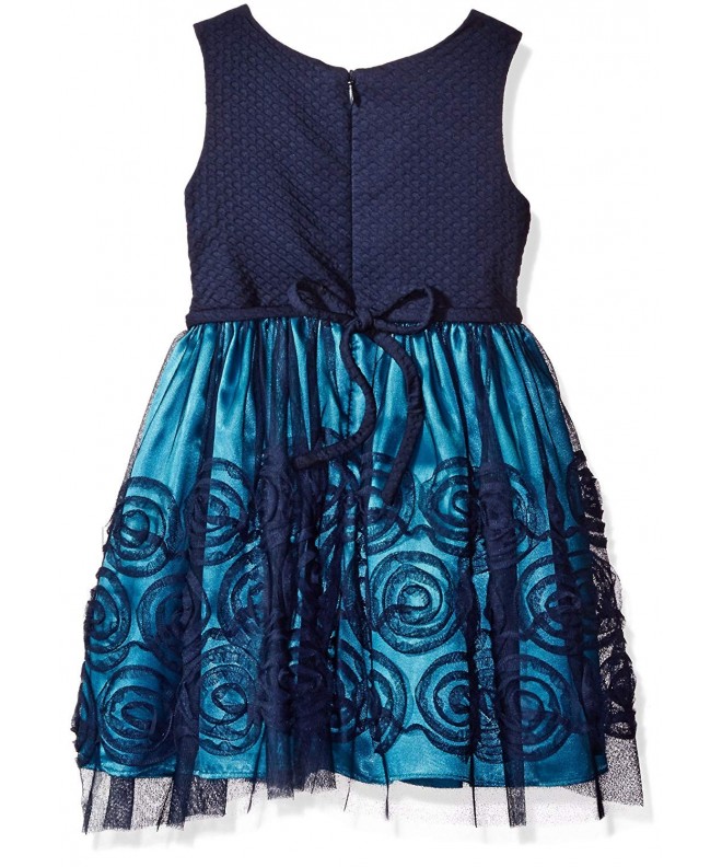 Girls' Little Sleevless Knit to Mesh Dress with 3D Flower Details ...