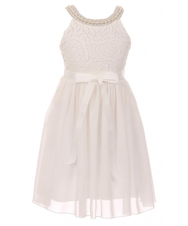 Elegant Sleeveless Lace Pearl Chiffon Birthday Party Flower Girl Dress ...