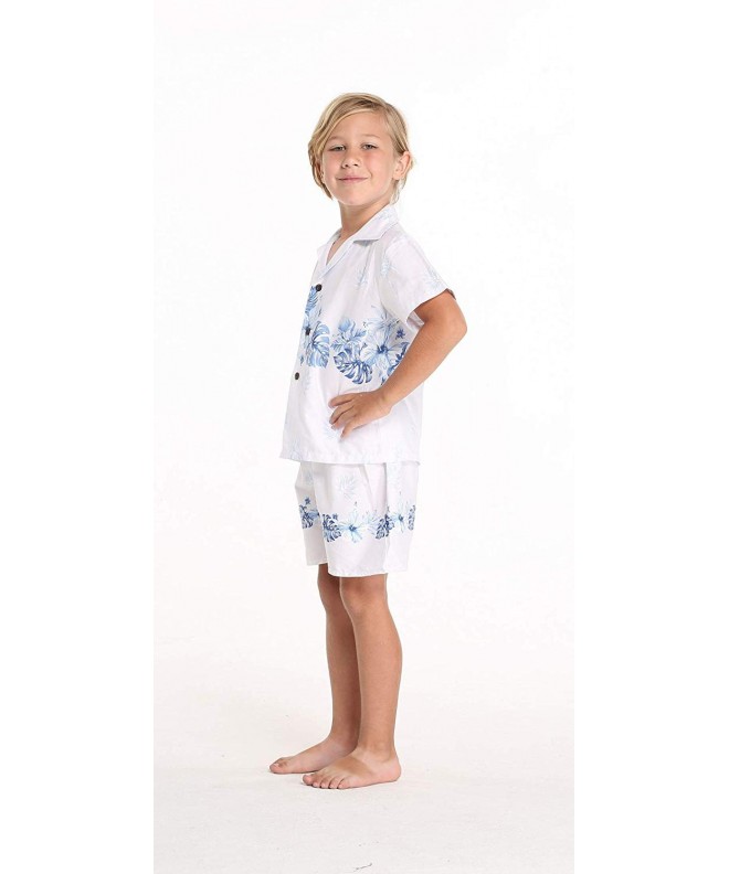 Boy Aloha Luau Shirt Cabana Set in White with Blue Hibiscus - White ...