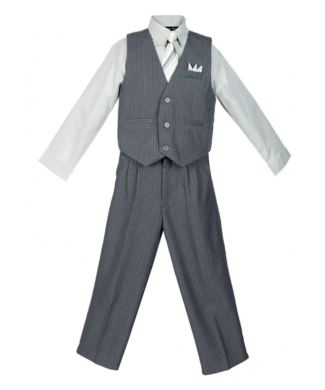 Boys' 4 Piece Pinstripe Vest Set Sizes 6M-20 - Gray - CH12M0IKQDH