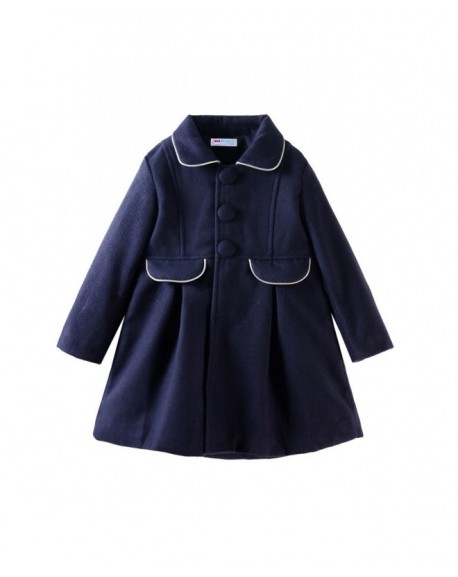 Little Girls Peacoat Faux Wool Dress Coat Slim - Navy Blue - CA18LTYH5OH
