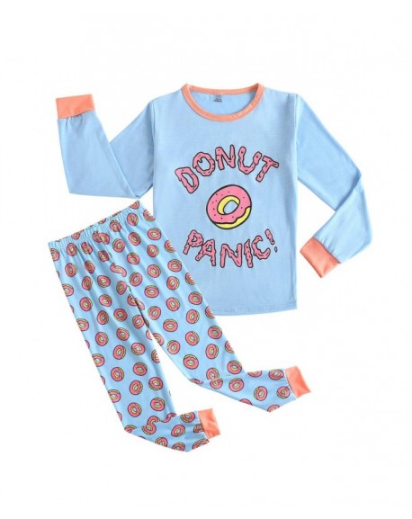 Big Girls Cute Cartoon Print Pajamas Kids Cotton Long Sleeve Sleepwear ...