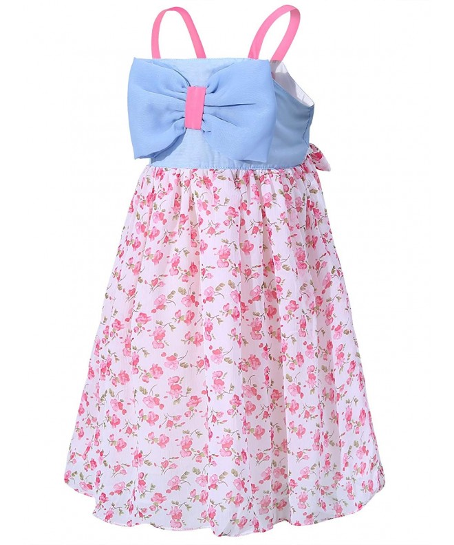 Girl's Big Bow Floral Spaghetti String Casual Dress - Pink Floral ...