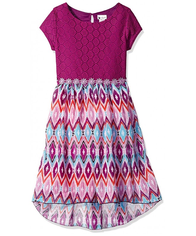 Girls' Purple Crochet Lace To Printed High Low Chiffon Fashion Dress ...
