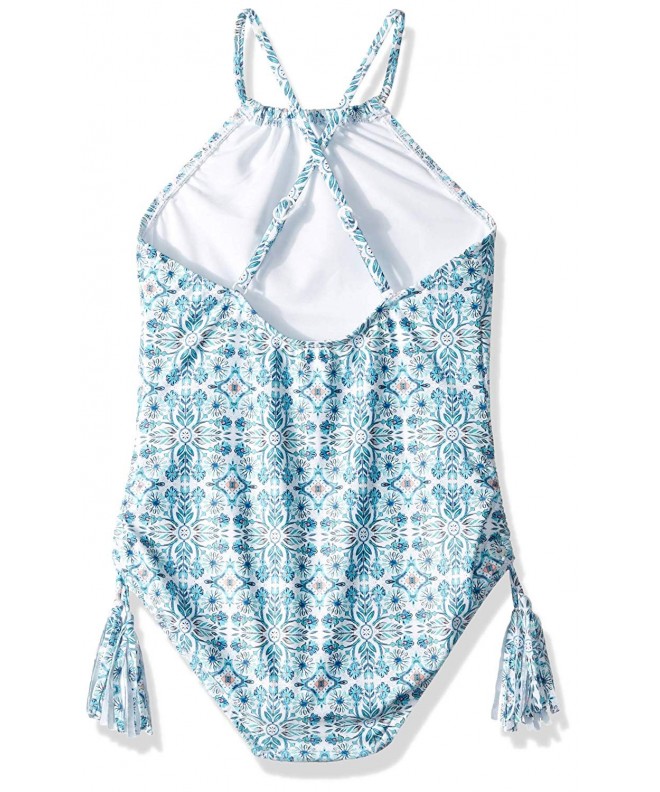 Girls' Big Key Hole Tank One Piece Swimsuit - Maharaja Aqua - CC18GOSZ497