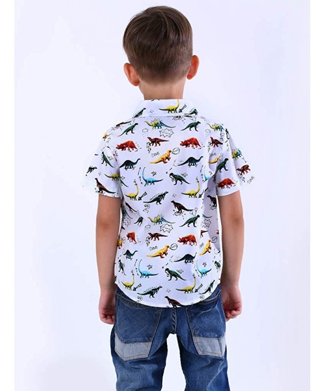 Boys' Short Sleeve One Pocket Dinosaur Pattern Woven Shirt - White ...