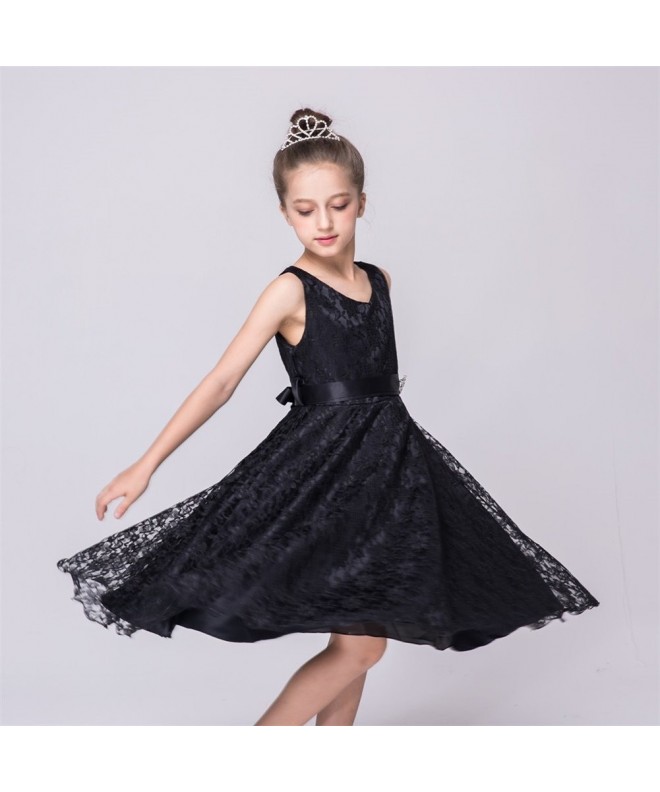 Girls A Line Lace Belted Dress for Special Occasion - Black - CU18G49UEYM