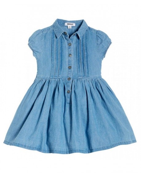 Puff Sleeve Dress with Collar for Girls - Light Wash - CF11HRAV4KR