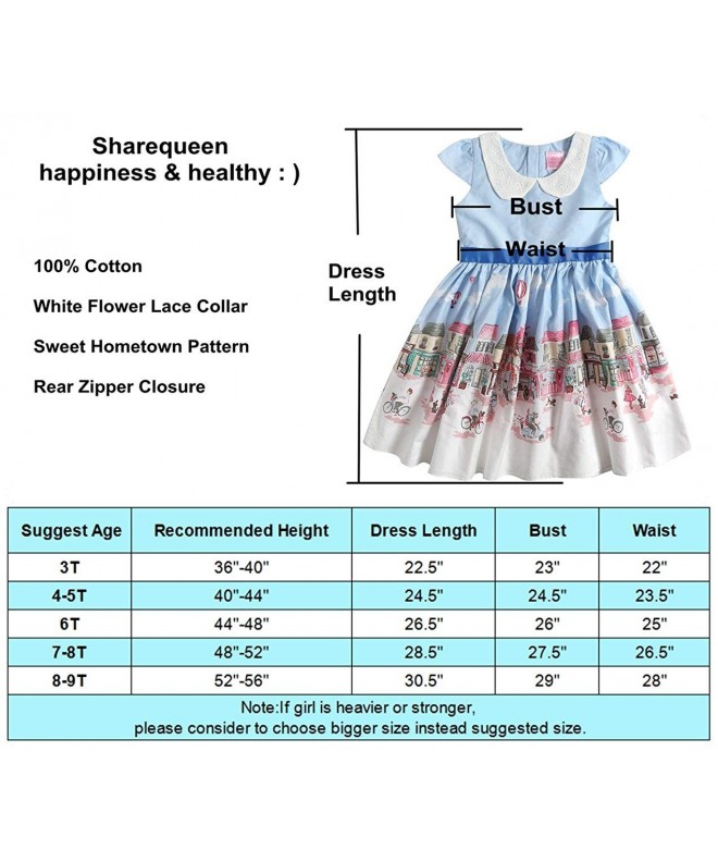 Hometown White Cloud Printing Cap Sleeve Cotton Girls Dress Light Blue ...