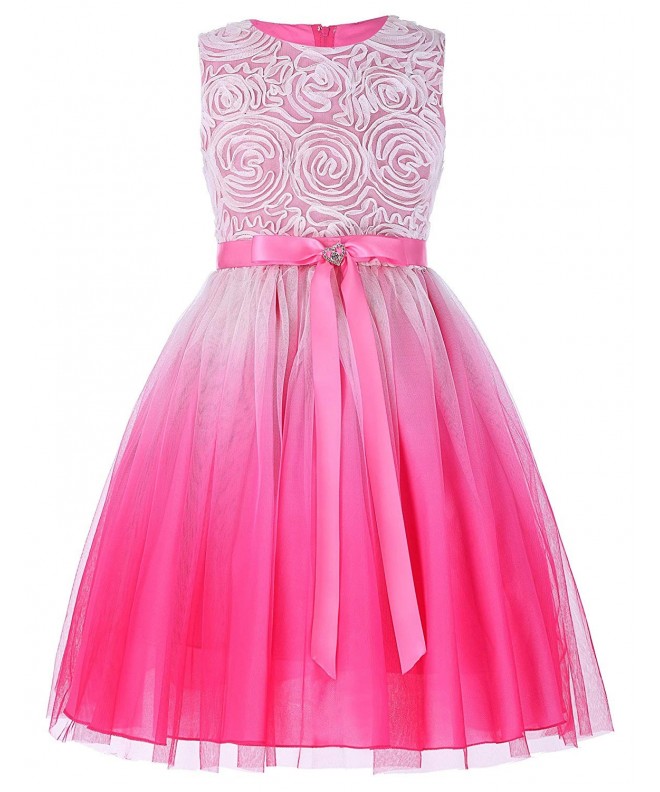 Girls Sleeveless Rose Princess Party Dresses Ribbon - Pink - CY12NH8B9YG