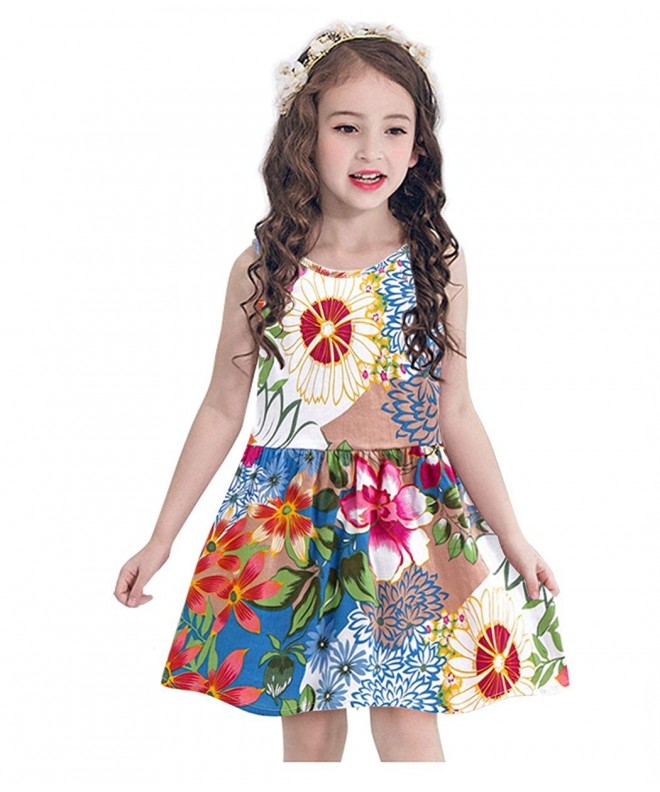Girls Dress Cotton Sleeveless Floral Sundress Size 2-7 Years - 07 Blue ...