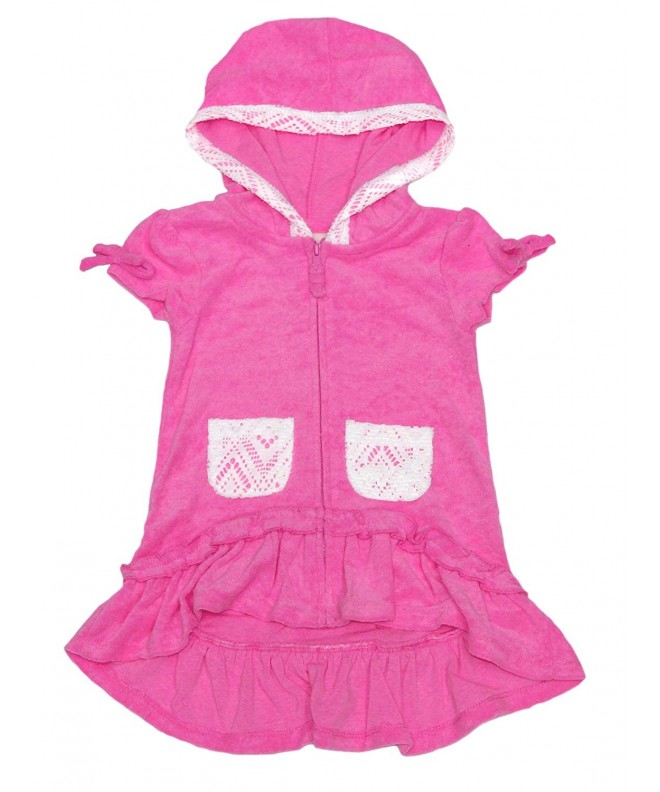 Girls' Terry Hooded Swimsuit Beach Cover up - Pink - CG182I86203
