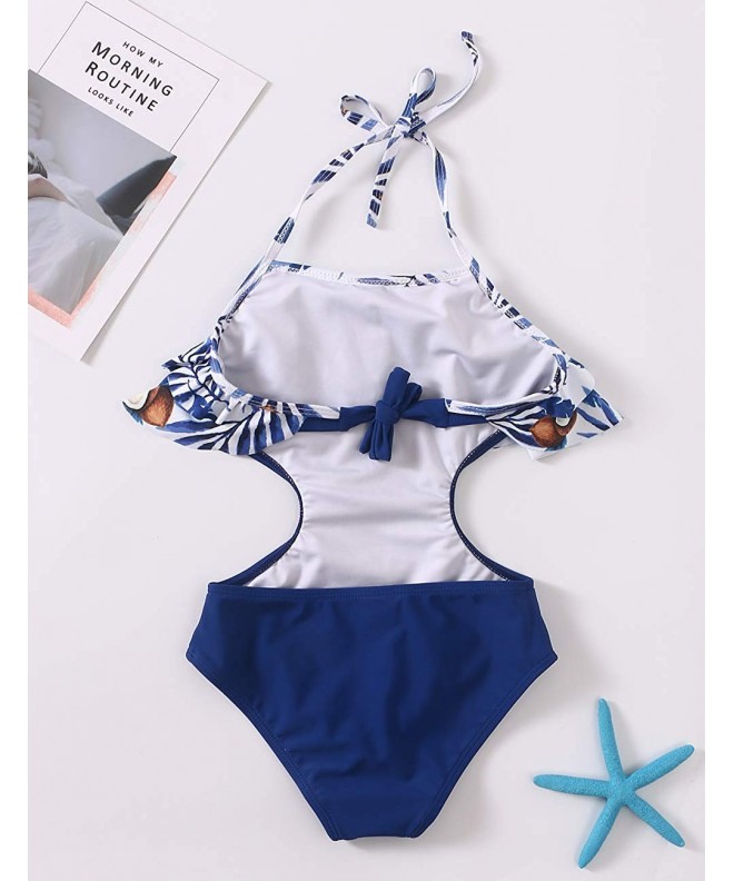 Monster Printing Swimsuit Swimwear - Blue One Piece Bathing Suit ...