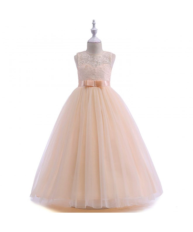 Girls Lace Bridesmaid Dress Long A Line Wedding Pageant Dresses Tulle ...