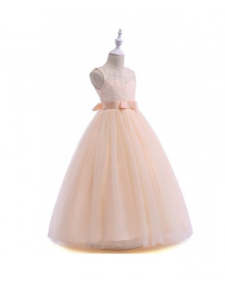 Girls Lace Bridesmaid Dress Long A Line Wedding Pageant Dresses Tulle ...