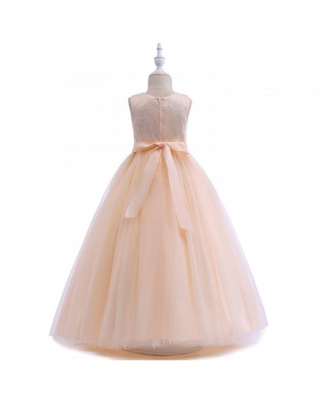 Girls Lace Bridesmaid Dress Long A Line Wedding Pageant Dresses Tulle ...