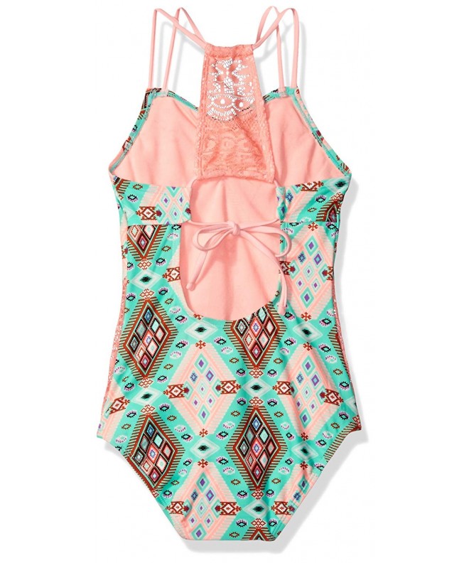 Big Girls' Aztec Harvest One Piece Swimsuit - Brown/Aqua - C512NH9ZTAF