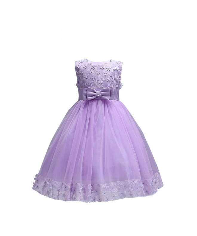 Kids Party Flower Girl Lace Tulle Floral Dress - Purple - CI180LETRRR