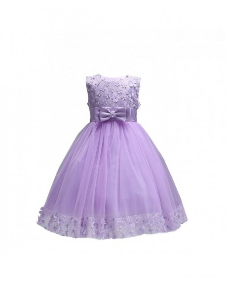 Kids Party Flower Girl Lace Tulle Floral Dress - Purple - CI180LETRRR