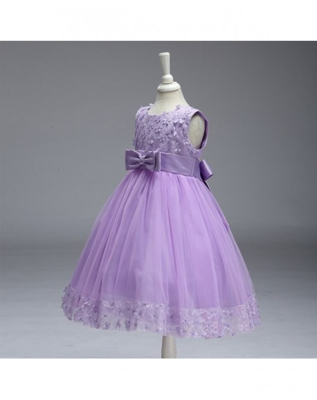 Kids Party Flower Girl Lace Tulle Floral Dress - Purple - CI180LETRRR