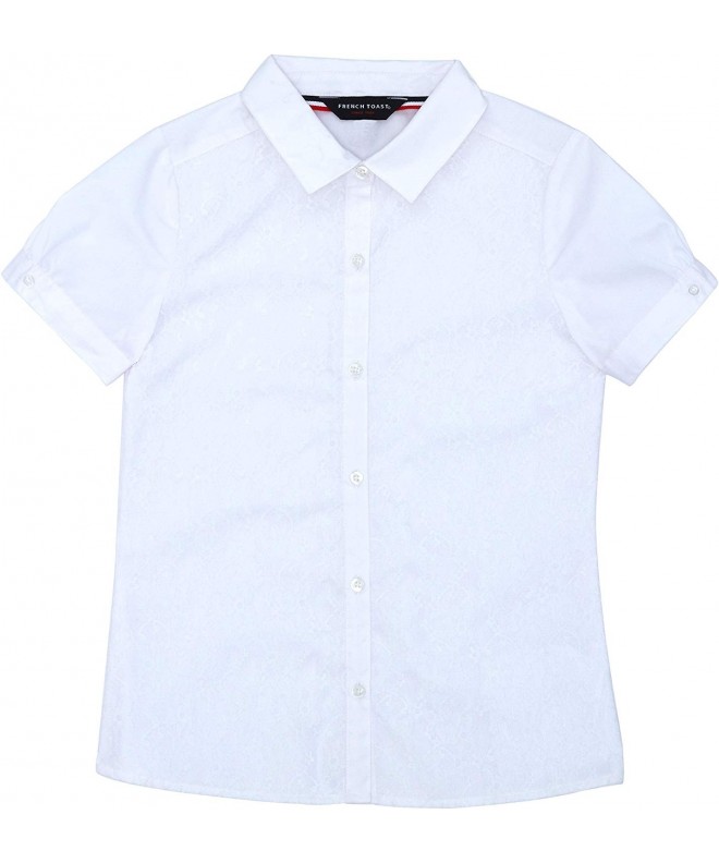 School Uniform Girls Short Sleeve Lace Front Blouse - White - C412IZ95MYD